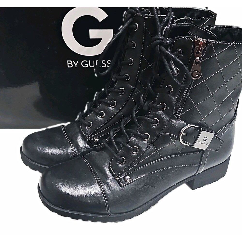 G by GUESS Brittian Black Combat Ankle Boots Lace Up Round Toe Women’s 6.5 M
